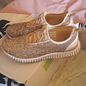 Size 8 sparkle and gold lace up slip on shoes